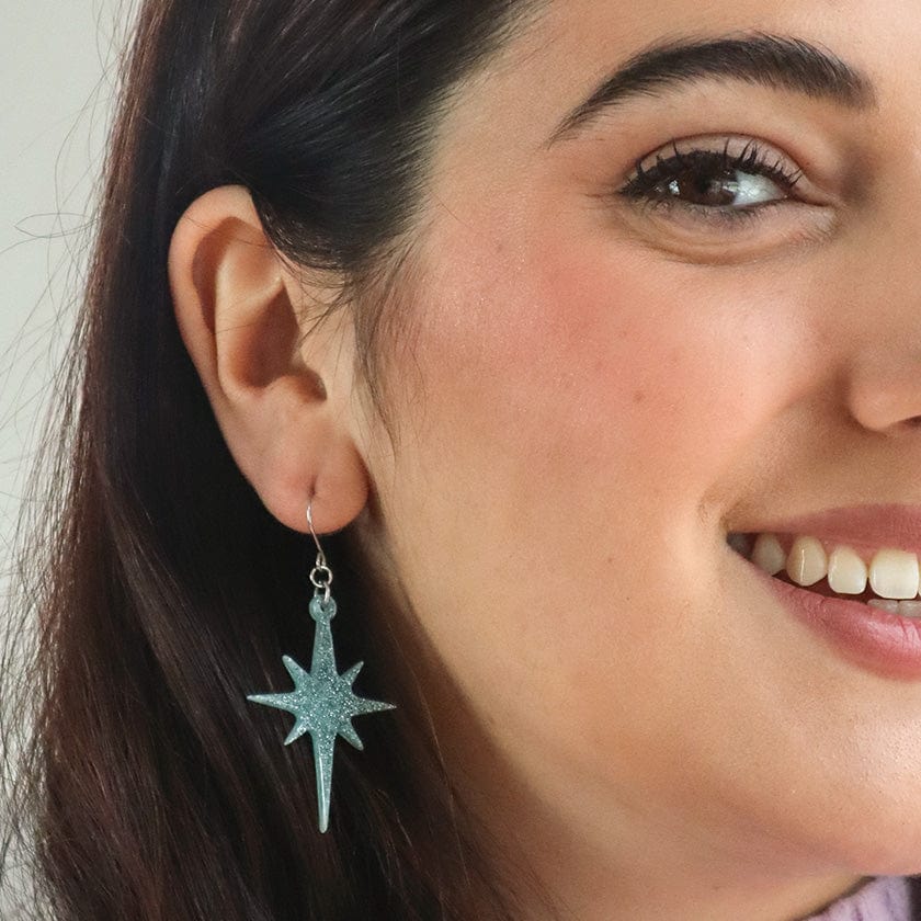 Atomic Star Glitter Drop Earring - Blue  -  Erstwilder Essentials  -  Quirky Resin and Enamel Accessories