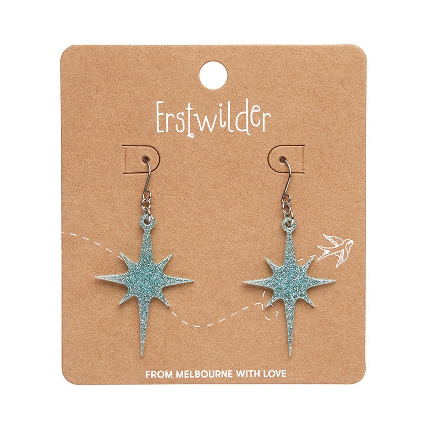 Atomic Star Glitter Drop Earring - Blue  -  Erstwilder Essentials  -  Quirky Resin and Enamel Accessories