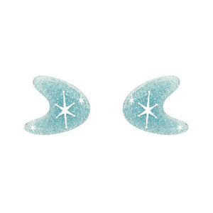 Atomic Boomerang Glitter Stud Earrings - Blue  -  Erstwilder Essentials  -  Quirky Resin and Enamel Accessories