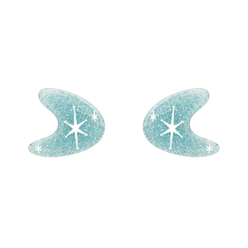 Atomic Boomerang Glitter Stud Earrings - Blue  -  Erstwilder Essentials  -  Quirky Resin and Enamel Accessories