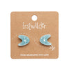 Atomic Boomerang Glitter Stud Earrings - Blue  -  Erstwilder Essentials  -  Quirky Resin and Enamel Accessories