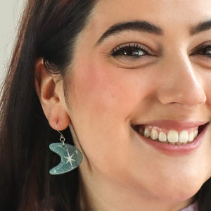 Atomic Boomerang Glitter Drop Earrings - Blue  -  Erstwilder Essentials  -  Quirky Resin and Enamel Accessories
