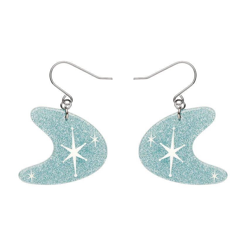 Atomic Boomerang Glitter Drop Earrings - Blue  -  Erstwilder Essentials  -  Quirky Resin and Enamel Accessories