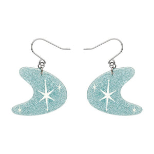 Atomic Boomerang Glitter Drop Earrings - Blue  -  Erstwilder Essentials  -  Quirky Resin and Enamel Accessories