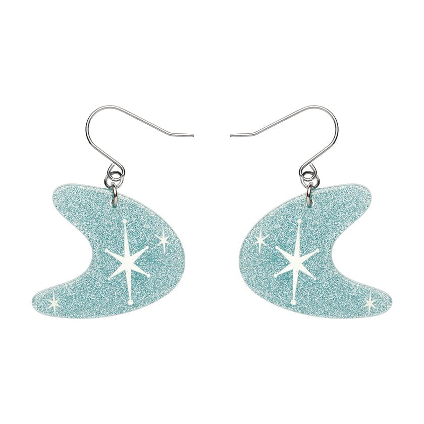 Atomic Boomerang Glitter Drop Earrings - Blue  -  Erstwilder Essentials  -  Quirky Resin and Enamel Accessories