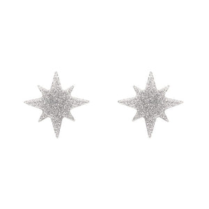 Atomic Star Glitter Stud Earring - Silver  -  Erstwilder Essentials  -  Quirky Resin and Enamel Accessories