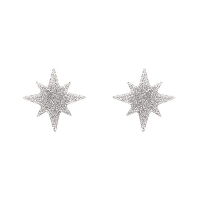 Atomic Star Glitter Stud Earring - Silver  -  Erstwilder Essentials  -  Quirky Resin and Enamel Accessories
