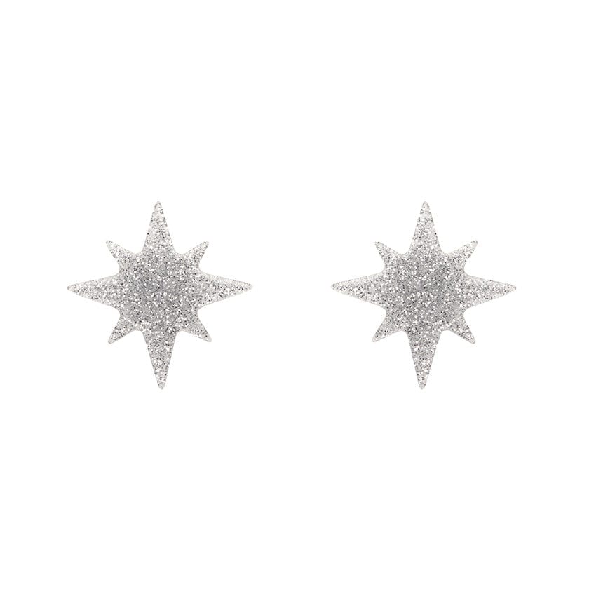 Atomic Star Glitter Stud Earring - Silver  -  Erstwilder Essentials  -  Quirky Resin and Enamel Accessories