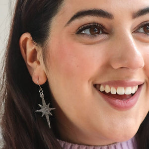Atomic Star Glitter Drop Earring - Silver  -  Erstwilder Essentials  -  Quirky Resin and Enamel Accessories