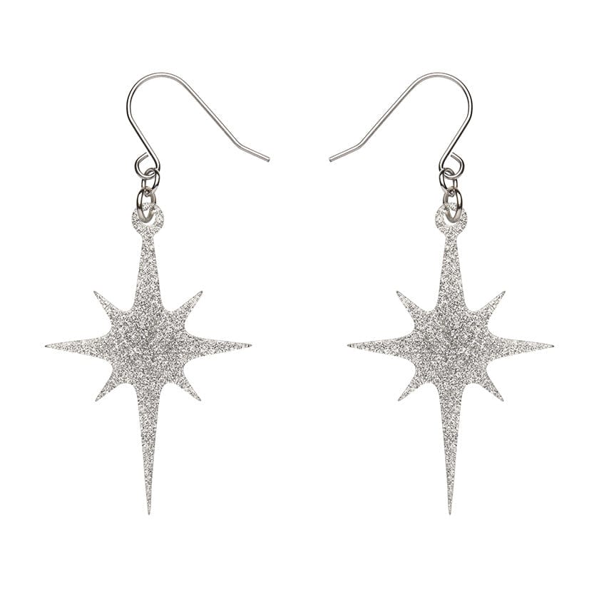 Atomic Star Glitter Drop Earring - Silver  -  Erstwilder Essentials  -  Quirky Resin and Enamel Accessories