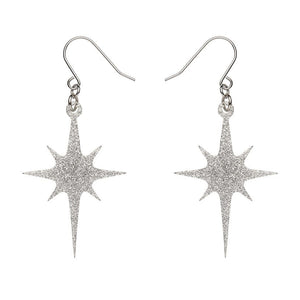 Atomic Star Glitter Drop Earring - Silver  -  Erstwilder Essentials  -  Quirky Resin and Enamel Accessories