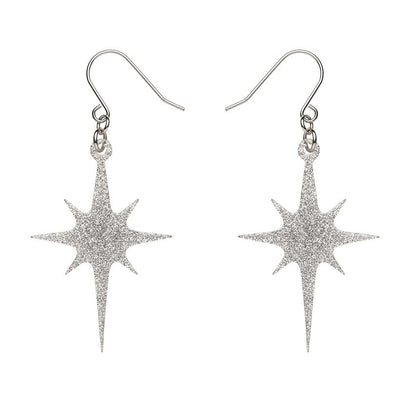 Atomic Star Glitter Drop Earring - Silver  -  Erstwilder Essentials  -  Quirky Resin and Enamel Accessories