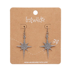 Atomic Star Glitter Drop Earring - Silver  -  Erstwilder Essentials  -  Quirky Resin and Enamel Accessories