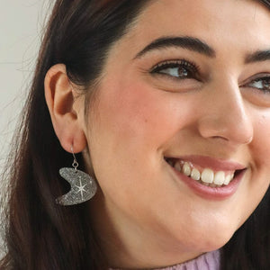 Atomic Boomerang Glitter Drop Earrings - Silver  -  Erstwilder Essentials  -  Quirky Resin and Enamel Accessories