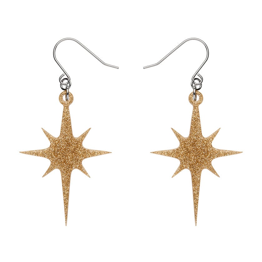 Atomic Star Glitter Drop Earring - Gold  -  Erstwilder Essentials  -  Quirky Resin and Enamel Accessories