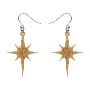 Atomic Star Glitter Drop Earring - Gold  -  Erstwilder Essentials  -  Quirky Resin and Enamel Accessories