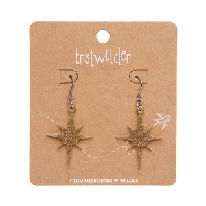 Atomic Star Glitter Drop Earring - Gold  -  Erstwilder Essentials  -  Quirky Resin and Enamel Accessories