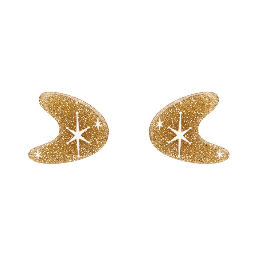 Atomic Boomerang Glitter Stud Earrings - Gold  -  Erstwilder Essentials  -  Quirky Resin and Enamel Accessories