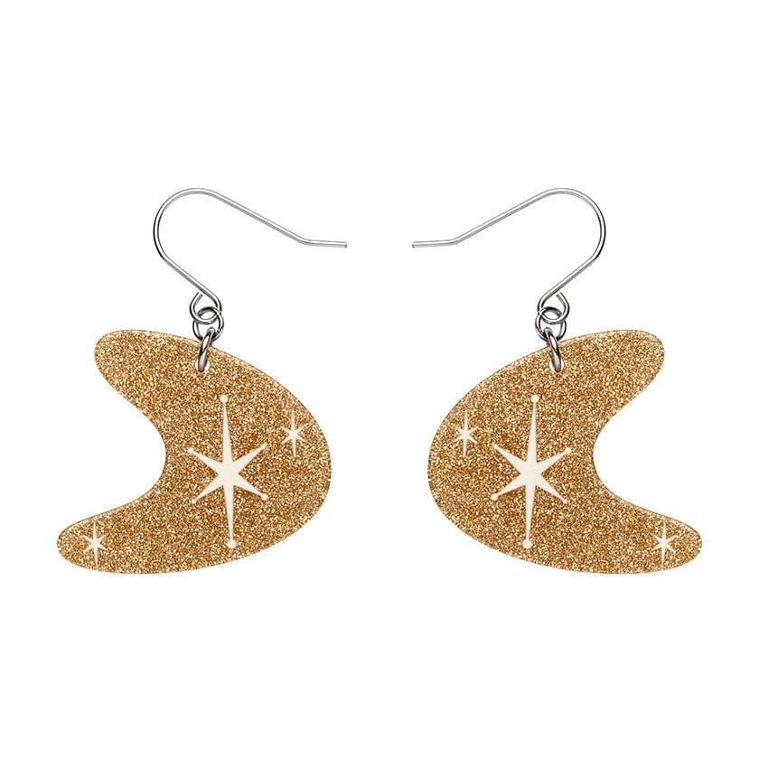 Atomic Boomerang Glitter Drop Earrings - Gold  -  Erstwilder Essentials  -  Quirky Resin and Enamel Accessories