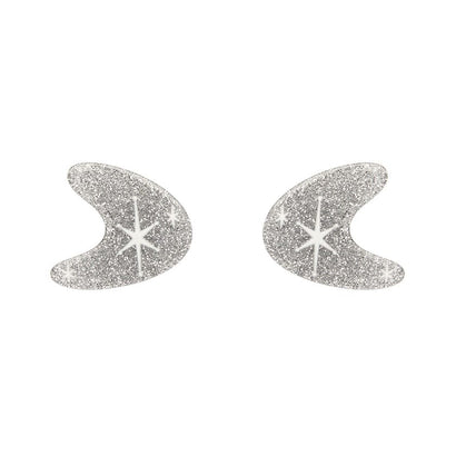 Atomic Boomerang Glitter Stud Earrings - Silver  -  Erstwilder Essentials  -  Quirky Resin and Enamel Accessories