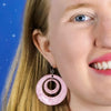 Double Hoop Ripple Drop Earrings - Pink