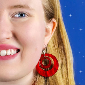 Double Hoop Ripple Drop Earrings - Red  -  Erstwilder Essentials  -  Quirky Resin and Enamel Accessories