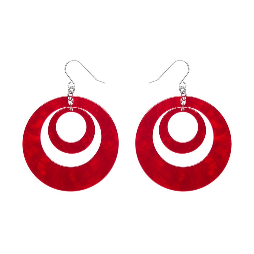 Double Hoop Ripple Drop Earrings - Red  -  Erstwilder Essentials  -  Quirky Resin and Enamel Accessories