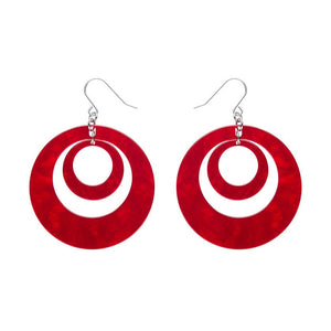 Double Hoop Ripple Drop Earrings - Red  -  Erstwilder Essentials  -  Quirky Resin and Enamel Accessories