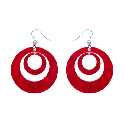 Double Hoop Ripple Drop Earrings - Red  -  Erstwilder Essentials  -  Quirky Resin and Enamel Accessories
