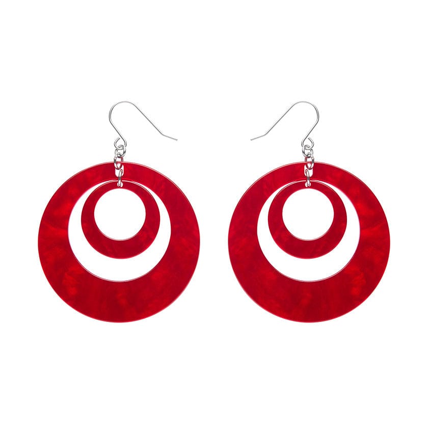 Double Hoop Ripple Drop Earrings - Red  -  Erstwilder Essentials  -  Quirky Resin and Enamel Accessories