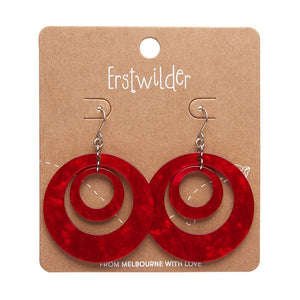 Double Hoop Ripple Drop Earrings - Red  -  Erstwilder Essentials  -  Quirky Resin and Enamel Accessories