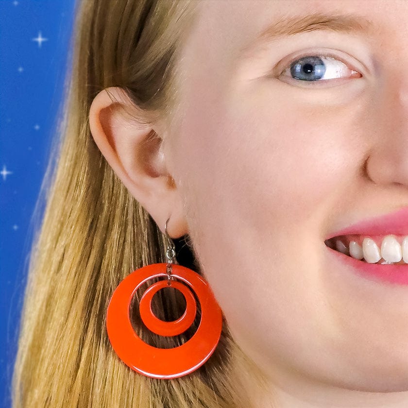 Double Hoop Solid Drop Earrings - Orange  -  Erstwilder Essentials  -  Quirky Resin and Enamel Accessories