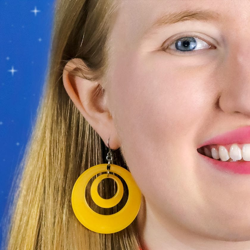 Double Hoop Solid Drop Earrings - Yellow  -  Erstwilder Essentials  -  Quirky Resin and Enamel Accessories