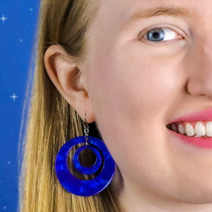 Double Hoop Ripple Drop Earrings - Blue  -  Erstwilder Essentials  -  Quirky Resin and Enamel Accessories