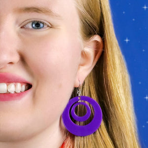 Double Hoop Solid Drop Earrings - Purple  -  Erstwilder Essentials  -  Quirky Resin and Enamel Accessories