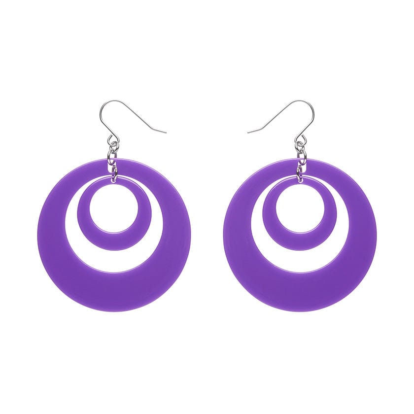 Double Hoop Solid Drop Earrings - Purple  -  Erstwilder Essentials  -  Quirky Resin and Enamel Accessories