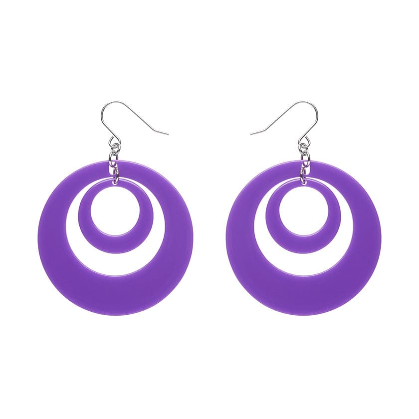Double Hoop Solid Drop Earrings - Purple  -  Erstwilder Essentials  -  Quirky Resin and Enamel Accessories