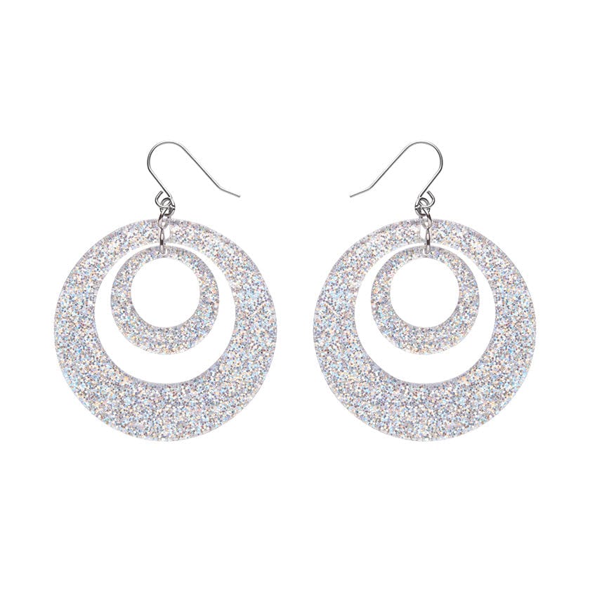 Double Hoop Glitter Drop Earrings - Iridescent  -  Erstwilder Essentials  -  Quirky Resin and Enamel Accessories