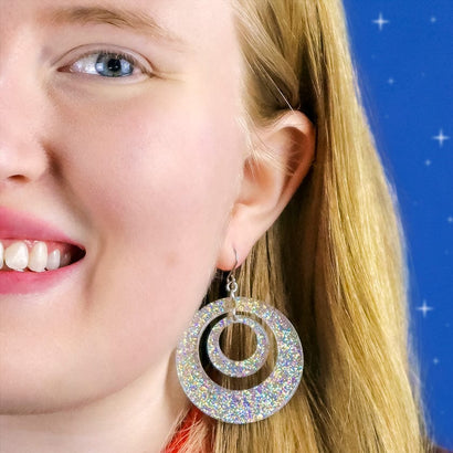 Double Hoop Glitter Drop Earrings - Iridescent  -  Erstwilder Essentials  -  Quirky Resin and Enamel Accessories