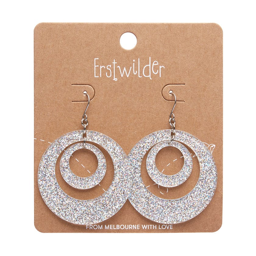 Double Hoop Glitter Drop Earrings - Iridescent  -  Erstwilder Essentials  -  Quirky Resin and Enamel Accessories