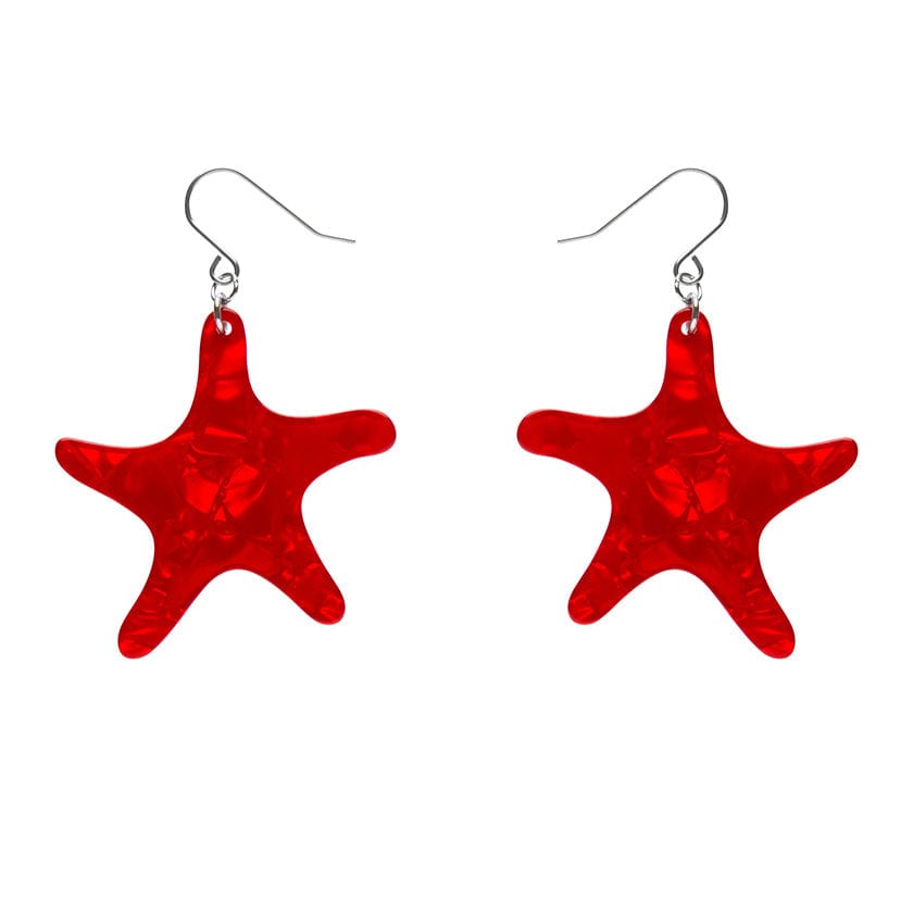 Starfish Ripple Drop Earrings - Red  -  Erstwilder Essentials  -  Quirky Resin and Enamel Accessories