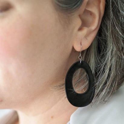 Bold Hoop Ripple Drop Earrings - Black  -  Erstwilder Essentials  -  Quirky Resin and Enamel Accessories