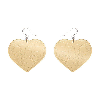 Love Heart Mirror Drop Earrings - Gold  -  Erstwilder Essentials  -  Quirky Resin and Enamel Accessories