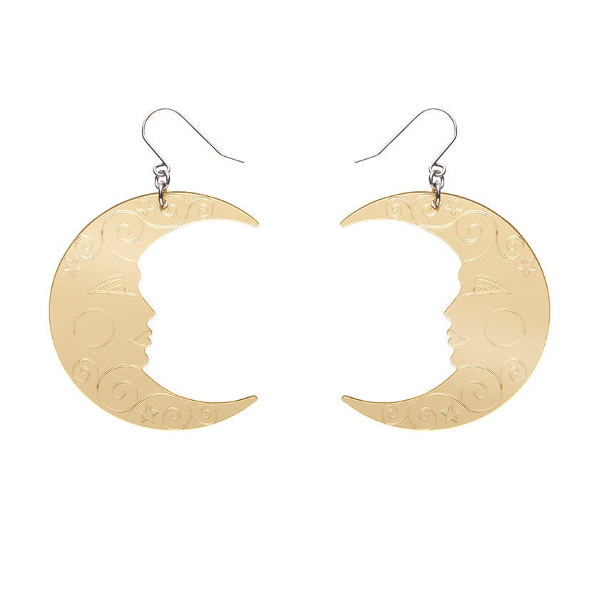 Moon Mirror Drop Earrings - Gold  -  Erstwilder Essentials  -  Quirky Resin and Enamel Accessories