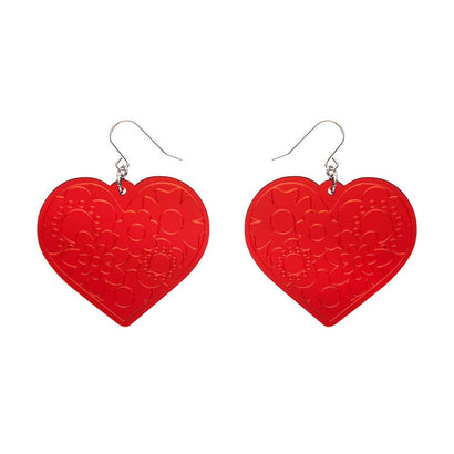 Love Heart Mirror Drop Earrings - Red  -  Erstwilder Essentials  -  Quirky Resin and Enamel Accessories