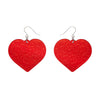 Love Heart Mirror Drop Earrings - Red