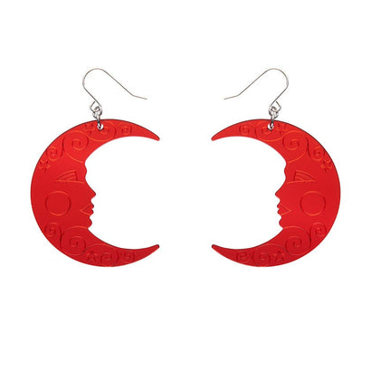 Moon Mirror Drop Earrings - Red  -  Erstwilder Essentials  -  Quirky Resin and Enamel Accessories