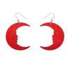 Moon Mirror Drop Earrings - Red