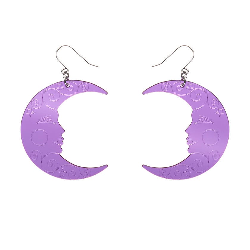 Moon Mirror Drop Earrings - Purple  -  Erstwilder Essentials  -  Quirky Resin and Enamel Accessories