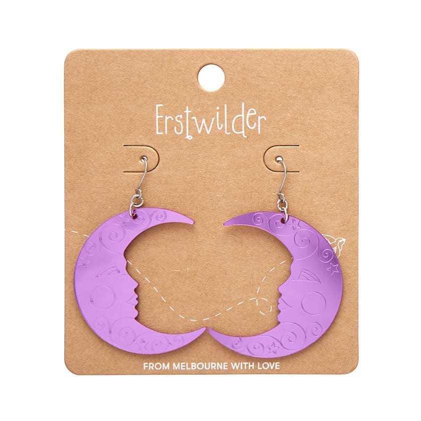 Moon Mirror Drop Earrings - Purple  -  Erstwilder Essentials  -  Quirky Resin and Enamel Accessories